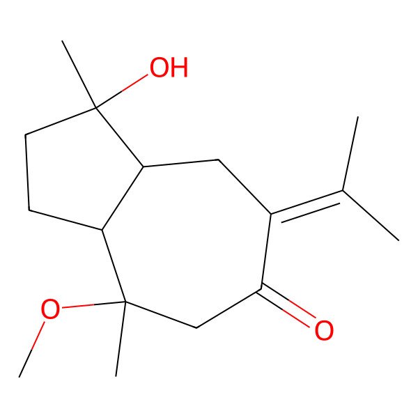 2D Structure of 3-Hydroxy-8-methoxy-3,8-dimethyl-5-propan-2-ylidene-1,2,3a,4,7,8a-hexahydroazulen-6-one 2D Structure of 3-Hydroxy-8-methoxy-3,8-dimethyl-5-propan-2-ylidene-1,2,3a,4,7,8a-hexahydroazulen-6-one