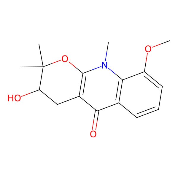 2D Structure of 3-Hydroxy-9-methoxy-2,2,10-trimethyl-2,3,4,10-tetrahydro-5H-pyrano[2,3-b]quinolin-5-one