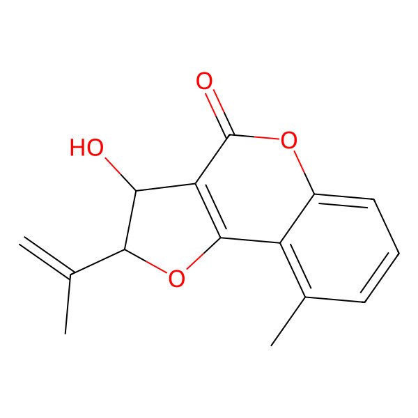 2D Structure of 3-Hydroxy-9-methyl-2-prop-1-en-2-yl-2,3-dihydrofuro[3,2-c]chromen-4-one