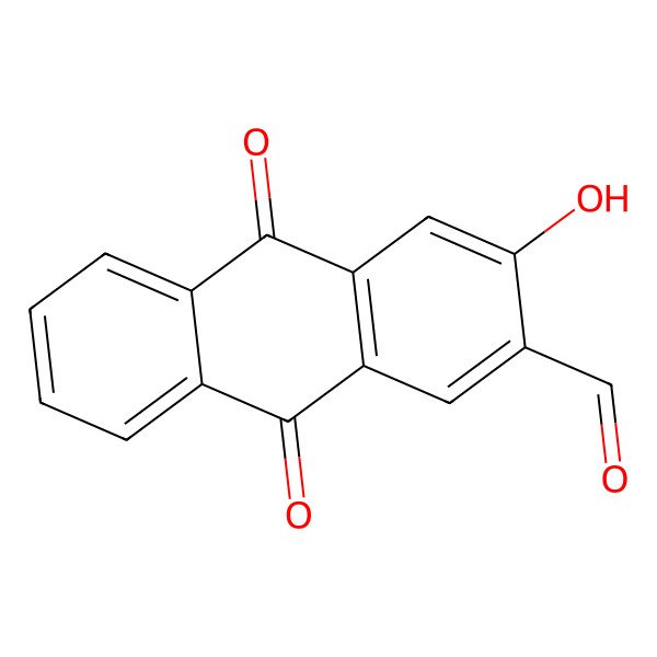 2D Structure of 3-Hydroxy-9,10-dioxo-anthracene-2-carbaldehyde