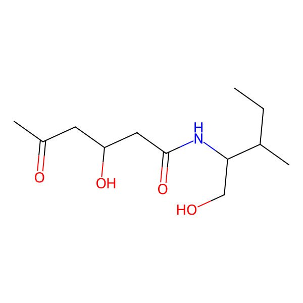 2D Structure of 3-hydroxy-N-(1-hydroxy-3-methylpentan-2-yl)-5-oxohexanamide