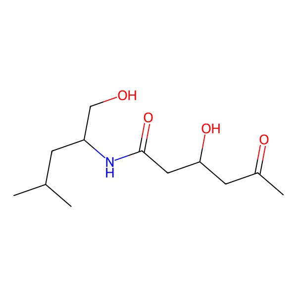 2D Structure of 3-hydroxy-N-(1-hydroxy-4-methylpentan-2-yl)-5-oxohexanamide