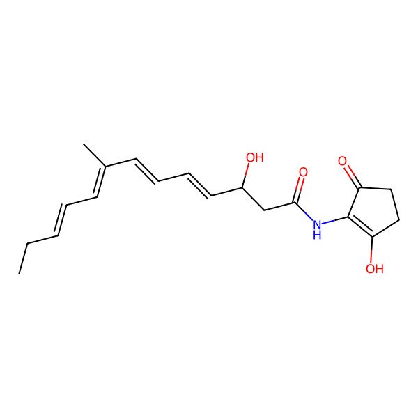 2D Structure of 3-hydroxy-N-(2-hydroxy-5-oxocyclopenten-1-yl)-8-methyltrideca-4,6,8,10-tetraenamide