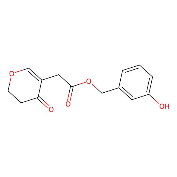 2D Structure of 3-hydroxybenzyl 2-(4-oxo-5,6-dihydro-2H-pyran-3-yl) acetate