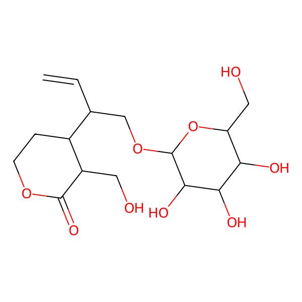 2D Structure of 3-(Hydroxymethyl)-4-[1-[3,4,5-trihydroxy-6-(hydroxymethyl)oxan-2-yl]oxybut-3-en-2-yl]oxan-2-one