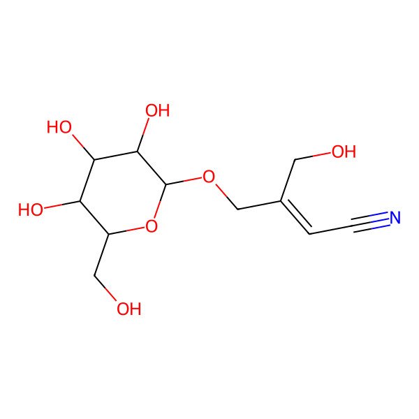 2D Structure of 3-(Hydroxymethyl)-4-[3,4,5-trihydroxy-6-(hydroxymethyl)oxan-2-yl]oxybut-2-enenitrile
