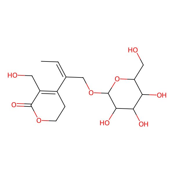 2D Structure of 3-(Hydroxymethyl)-5,6-dihydro-4-[1-[(beta-D-glucopyranosyloxy)methyl]-1-propenyl]-2H-pyran-2-one