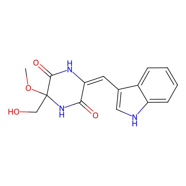 2D Structure of 3-(hydroxymethyl)-6-(1H-indol-3-ylmethylidene)-3-methoxypiperazine-2,5-dione 2D Structure of 3-(hydroxymethyl)-6-(1H-indol-3-ylmethylidene)-3-methoxypiperazine-2,5-dione