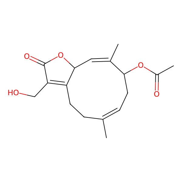 2D Structure of [3-(hydroxymethyl)-6,10-dimethyl-2-oxo-5,8,9,11a-tetrahydro-4H-cyclodeca[b]furan-9-yl] acetate