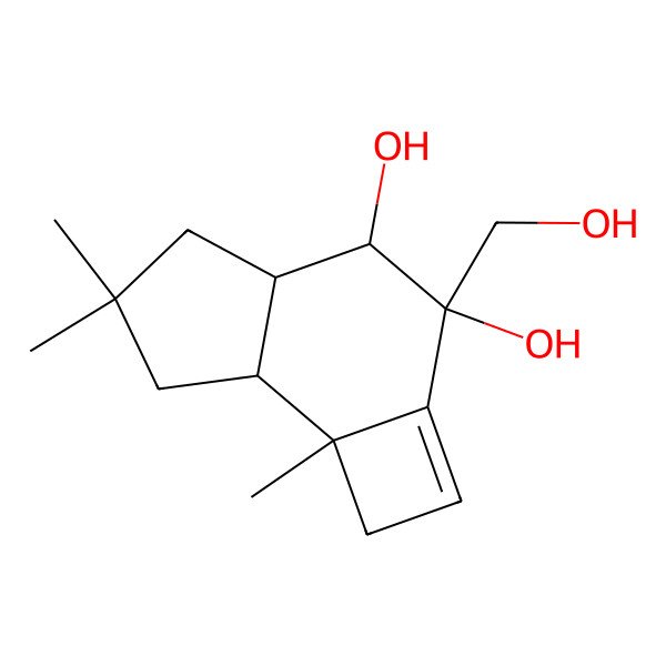 2D Structure of 3-(Hydroxymethyl)-6,6,7b-trimethyl-1,4,4a,5,7,7a-hexahydrocyclobuta[e]indene-3,4-diol