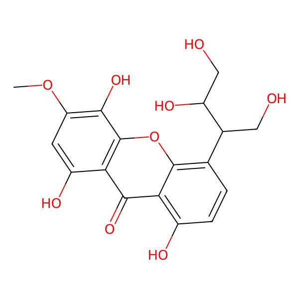 2D Structure of 3-Methoxy-1,4,8-trihydroxy-5-(1',3',4'-trihydroxybutan-2-yl)xanthone
