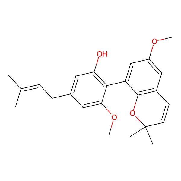 2D Structure of 3-Methoxy-2-(6-methoxy-2,2-dimethyl-2H-1-benzopyran-8-yl)-5-(3-methyl-2-butenyl)phenol
