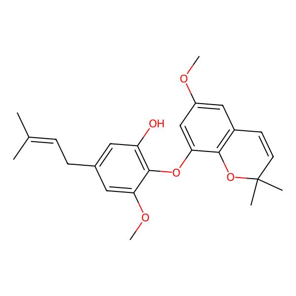 2D Structure of 3-Methoxy-2-((6-methoxy-2,2-dimethyl-2H-1-benzopyran-8-yl)oxy)-5-(3-methyl-2-butenyl)phenol