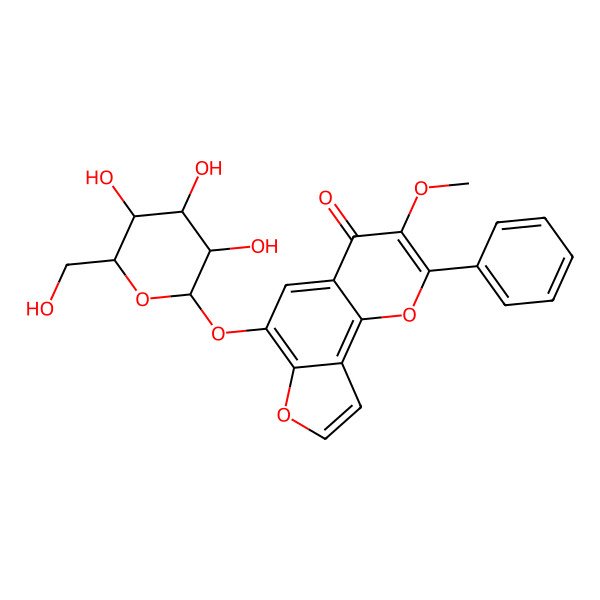 2D Structure of 3-Methoxy-2-phenyl-6-[3,4,5-trihydroxy-6-(hydroxymethyl)oxan-2-yl]oxyfuro[2,3-h]chromen-4-one