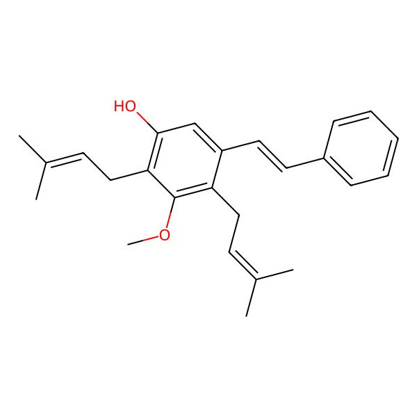 2D Structure of 3-Methoxy-2,4-bis(3-methylbut-2-enyl)-5-(2-phenylethenyl)phenol