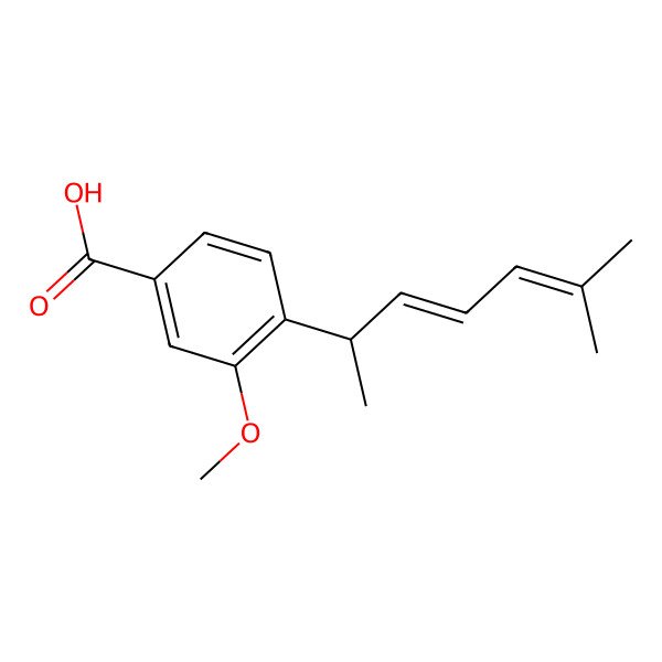 2D Structure of 3-methoxy-4-[(2R,3E)-6-methylhepta-3,5-dien-2-yl]benzoic acid