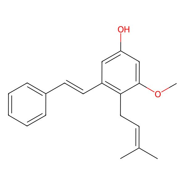 2D Structure of 3-Methoxy-4-(3-methyl-2-buten-1-yl)-5-[(1E)-2-phenylethenyl]phenol; Longistyline C