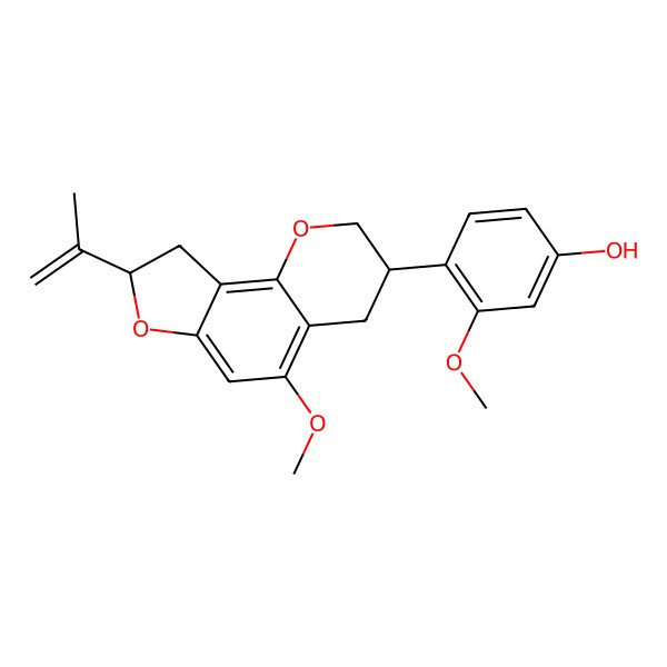 2D Structure of 3-methoxy-4-(5-methoxy-8-prop-1-en-2-yl-3,4,8,9-tetrahydro-2H-furo[2,3-h]chromen-3-yl)phenol