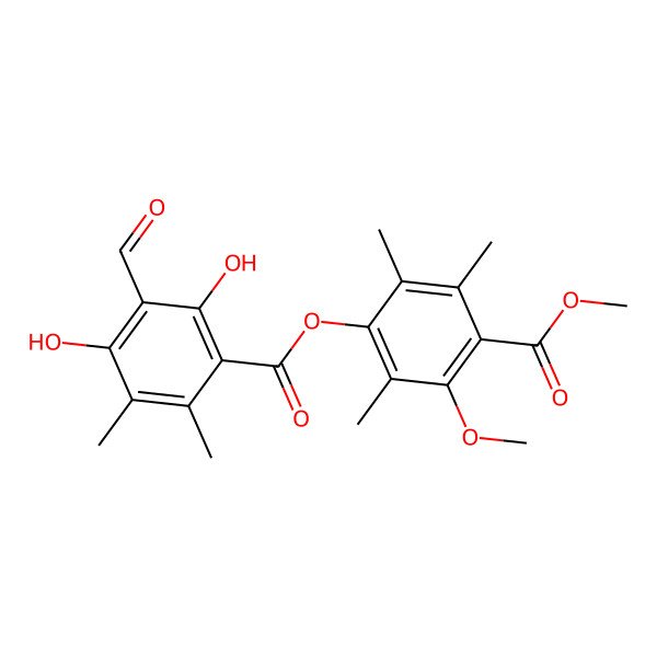 2D Structure of (3-Methoxy-4-methoxycarbonyl-2,5,6-trimethylphenyl) 3-formyl-2,4-dihydroxy-5,6-dimethylbenzoate