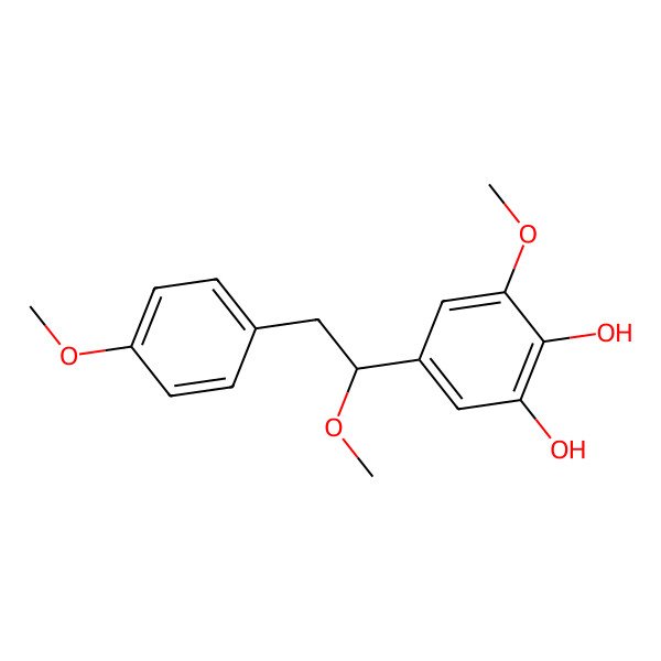 2D Structure of 3-methoxy-5-[(1R)-1-methoxy-2-(4-methoxyphenyl)ethyl]benzene-1,2-diol