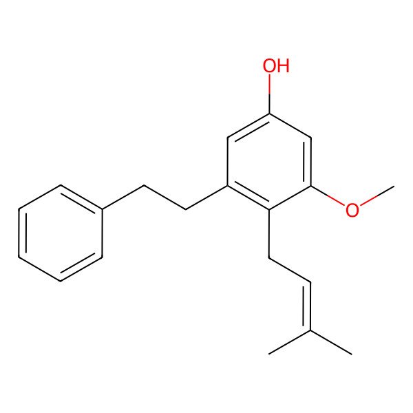 2D Structure of 3-Methoxy-5-hydroxy-2-(3-methyl-2-butenyl)bibenzyl 2D Structure of 3-Methoxy-5-hydroxy-2-(3-methyl-2-butenyl)bibenzyl
