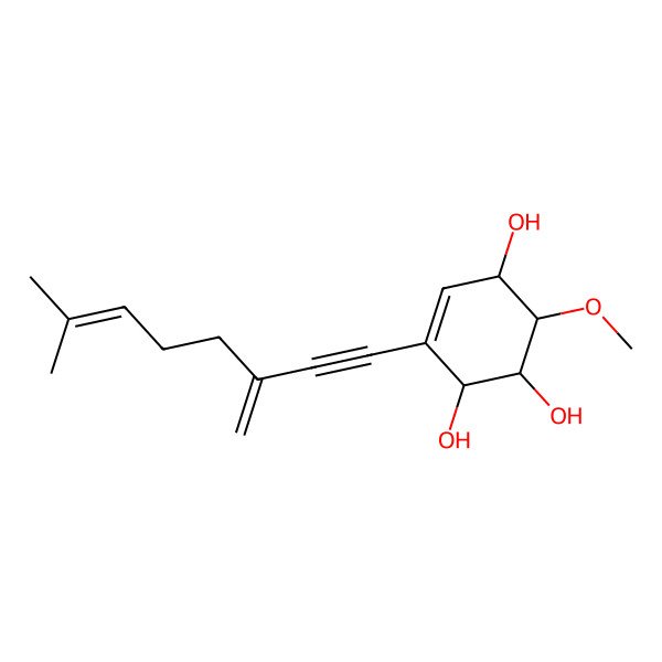 2D Structure of 3-Methoxy-6-(7-methyl-3-methylideneoct-6-en-1-ynyl)cyclohex-5-ene-1,2,4-triol