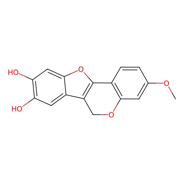 2D Structure of 3-methoxy-6H-[1]benzofuro[3,2-c]chromene-8,9-diol