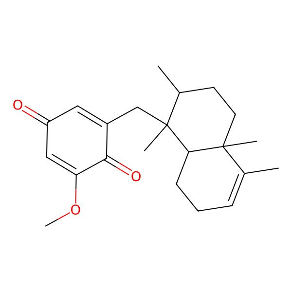 2D Structure of 2-[[(1R,2S,4aS,8aS)-1,2,4a,5-tetramethyl-2,3,4,7,8,8a-hexahydronaphthalen-1-yl]methyl]-6-methoxycyclohexa-2,5-diene-1,4-dione