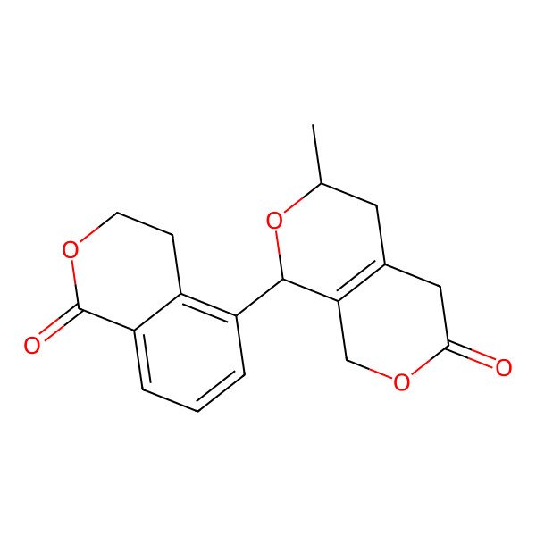 2D Structure of 3-methyl-1-(1-oxo-3,4-dihydroisochromen-5-yl)-3,4,5,8-tetrahydro-1H-pyrano[3,4-c]pyran-6-one