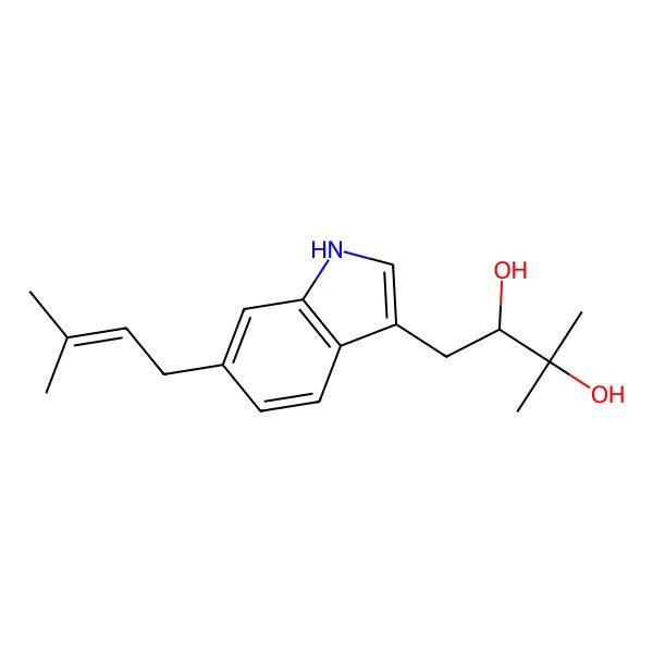 2D Structure of 3-methyl-1-[6-(3-methylbut-2-enyl)-1H-indol-3-yl]butane-2,3-diol