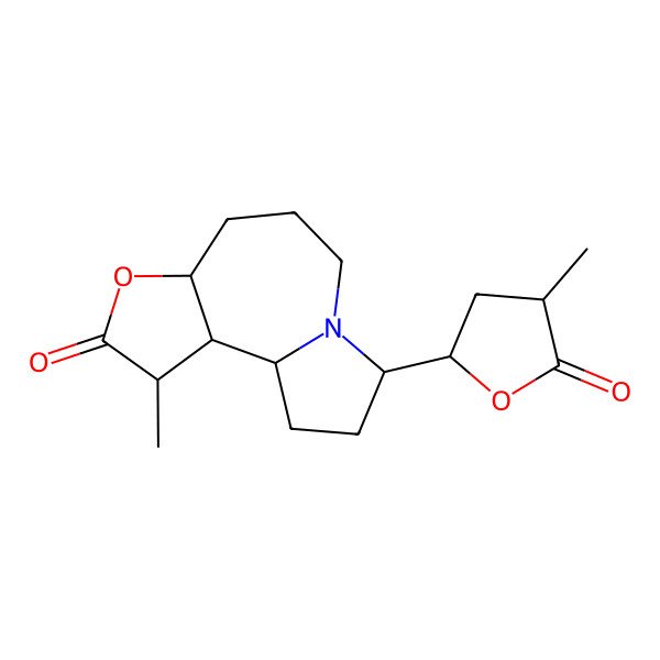 2D Structure of 3-Methyl-11-(4-methyl-5-oxooxolan-2-yl)-5-oxa-10-azatricyclo[8.3.0.02,6]tridecan-4-one
