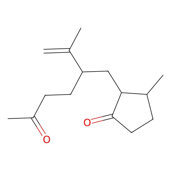 2D Structure of 3-Methyl-2-(5-oxo-2-prop-1-en-2-ylhexyl)cyclopentan-1-one 2D Structure of 3-Methyl-2-(5-oxo-2-prop-1-en-2-ylhexyl)cyclopentan-1-one