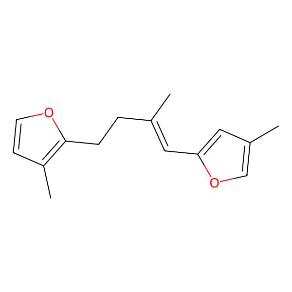 2D Structure of 3-methyl-2-[(Z)-3-methyl-4-(4-methylfuran-2-yl)but-3-enyl]furan
