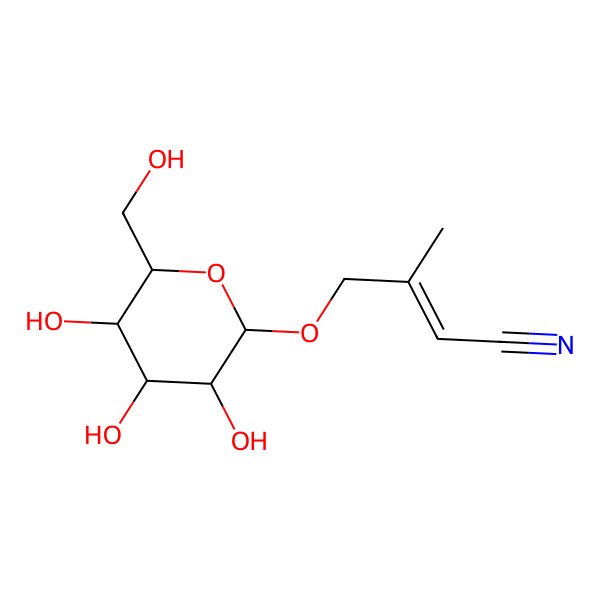 2D Structure of 3-methyl-4-[(2R,3R,4S,5S,6R)-3,4,5-trihydroxy-6-(hydroxymethyl)oxan-2-yl]oxybut-2-enenitrile