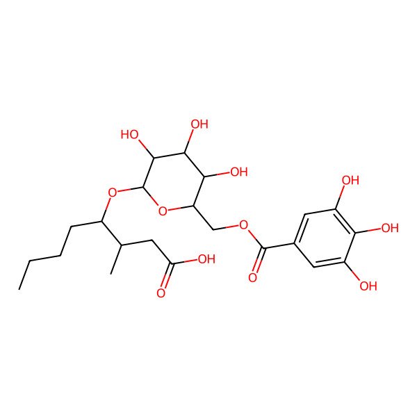 2D Structure of 3-Methyl-4-[3,4,5-trihydroxy-6-[(3,4,5-trihydroxybenzoyl)oxymethyl]oxan-2-yl]oxyoctanoic acid