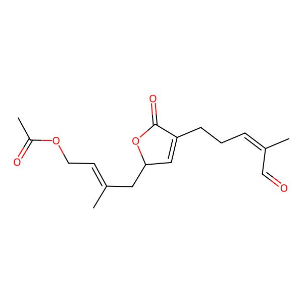 2D Structure of [3-methyl-4-[4-(4-methyl-5-oxopent-3-enyl)-5-oxo-2H-furan-2-yl]but-2-enyl] acetate