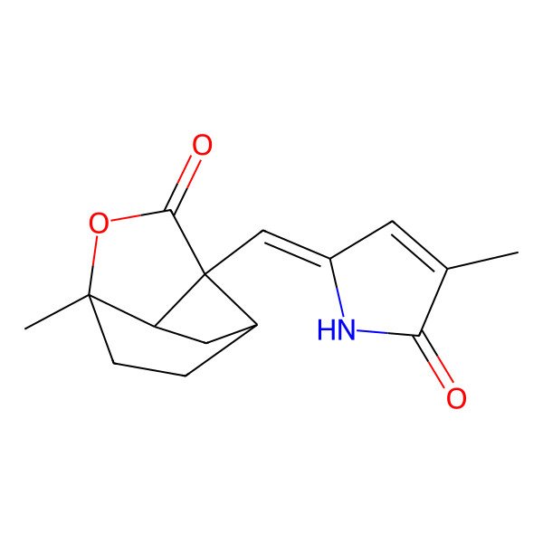 2D Structure of 3-Methyl-5-[(6-methyl-8-oxo-7-oxatricyclo[4.3.0.03,9]nonan-9-yl)methylidene]pyrrol-2-one