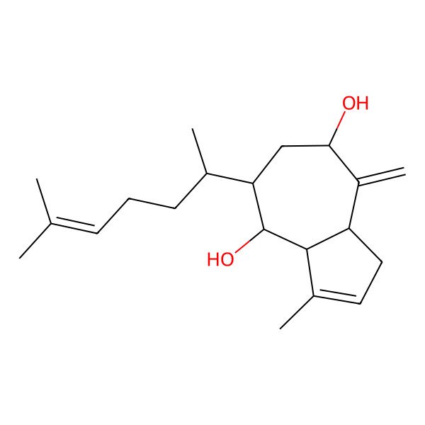2D Structure of 3-methyl-5-(6-methylhept-5-en-2-yl)-8-methylidene-3a,4,5,6,7,8a-hexahydro-1H-azulene-4,7-diol