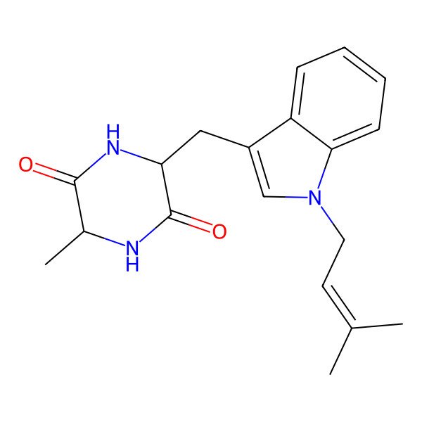 2D Structure of 3-methyl-6-[[1-(3-methyl-2-butenyl)-1H-indol-3-yl]methyl]-2,5-piperazinedione