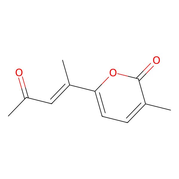 2D Structure of 3-methyl-6-[(E)-4-oxopent-2-en-2-yl]pyran-2-one