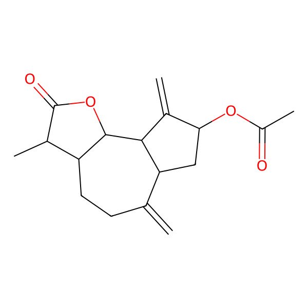 2D Structure of (3-methyl-6,9-dimethylidene-2-oxo-3a,4,5,6a,7,8,9a,9b-octahydro-3H-azuleno[4,5-b]furan-8-yl) acetate