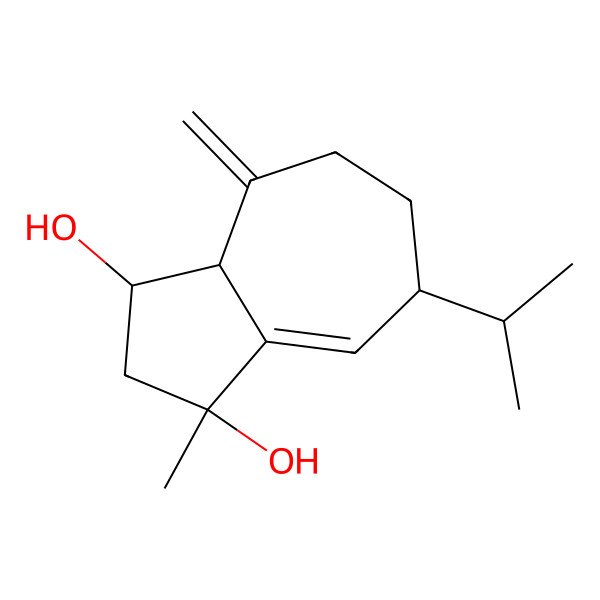 2D Structure of 3-Methyl-8-methylidene-5-propan-2-yl-1,2,5,6,7,8a-hexahydroazulene-1,3-diol 2D Structure of 3-Methyl-8-methylidene-5-propan-2-yl-1,2,5,6,7,8a-hexahydroazulene-1,3-diol
