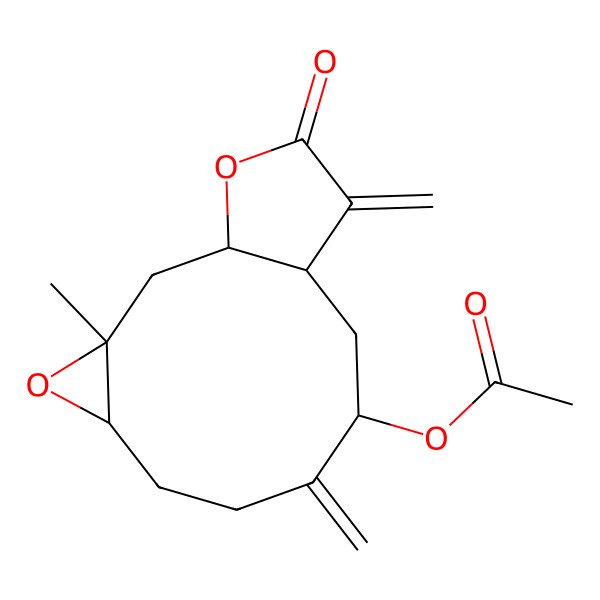 2D Structure of (3-Methyl-8,12-dimethylidene-13-oxo-4,14-dioxatricyclo[9.3.0.03,5]tetradecan-9-yl) acetate