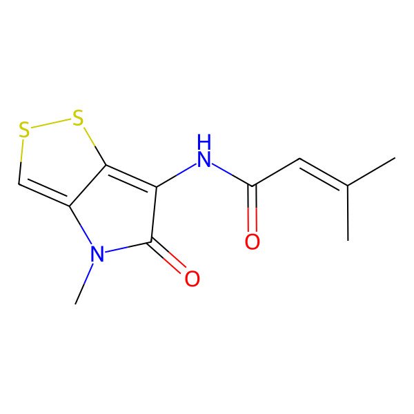 2D Structure of 3-methyl-N-(4-methyl-5-oxodithiolo[4,3-b]pyrrol-6-yl)but-2-enamide