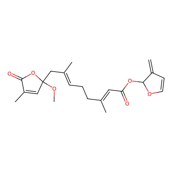2D Structure of (3-Methylidenefuran-2-yl) 8-(2-methoxy-4-methyl-5-oxofuran-2-yl)-3,7-dimethylocta-2,6-dienoate
