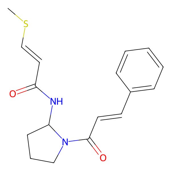 2D Structure of 3-methylsulfanyl-N-[1-(3-phenylprop-2-enoyl)pyrrolidin-2-yl]prop-2-enamide