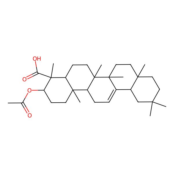 2D Structure of (3R,4R,6aR,6bS,8aR,12aS,14aR,14bR)-3-acetyloxy-4,6a,6b,8a,11,11,14b-heptamethyl-1,2,3,4a,5,6,7,8,9,10,12,12a,14,14a-tetradecahydropicene-4-carboxylic acid