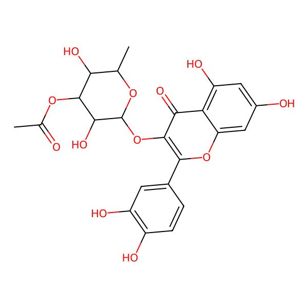 2D Structure of [(2S,3R,4R,5S,6S)-2-[2-(3,4-dihydroxyphenyl)-5,7-dihydroxy-4-oxochromen-3-yl]oxy-3,5-dihydroxy-6-methyloxan-4-yl] acetate