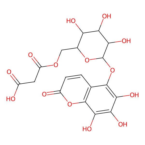 2D Structure of 3-Oxo-3-[[3,4,5-trihydroxy-6-(6,7,8-trihydroxy-2-oxochromen-5-yl)oxyoxan-2-yl]methoxy]propanoic acid