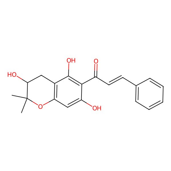 2D Structure of 3-Phenyl-1-(3,5,7-trihydroxy-2,2-dimethyl-3,4-dihydrochromen-6-yl)prop-2-en-1-one 2D Structure of 3-Phenyl-1-(3,5,7-trihydroxy-2,2-dimethyl-3,4-dihydrochromen-6-yl)prop-2-en-1-one